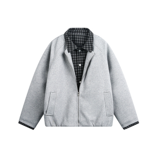 悟空有货冬季复古格子假两件呢子外套男女潮牌宽松老钱风加厚棉衣