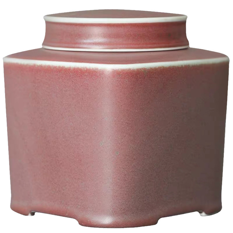 陶瓷双盖软木密封罐半哑光磨砂绛紫茶叶罐包邮新品中式 闲趣别院