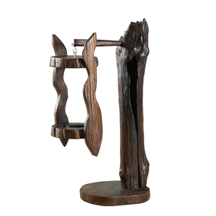 泰国实木烛台风灯复古东南亚风玻璃罩老木蜡烛台户外防风马灯摆件