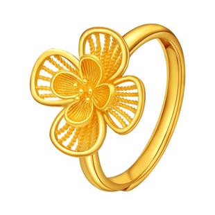老庙黄金足金丁香花开活口开口戒指三金婚嫁繁花似锦官方送礼物女