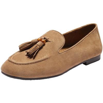 百丽复古平底豆豆乐福鞋一脚蹬女新款羊皮深口单鞋子3A9C3CA5