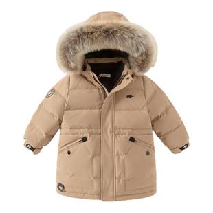 戴维贝拉儿童羽绒服冬装男童防水加厚保暖外套女童红色新年衣服