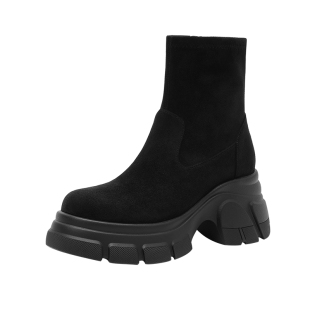 哈森时尚厚底增高绒面弹力瘦瘦靴袜靴女短靴2025冬新款HA259906