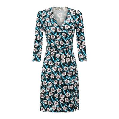 DVF蓝白命运之花V领裹身连衣裙