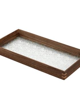 品质【厂家直销】复古海棠花玻璃木质托盘桌面饰品摆香薰茶海收纳