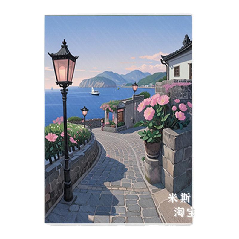马蒂斯休闲滨海小镇玄关治愈温馨挂画小众艺术仿油画海边风景客厅