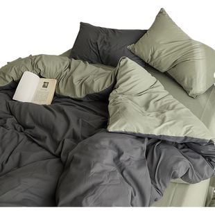 纯色水洗棉四件套非全棉纯棉被套罩床单人男生宿舍床品三件套简约