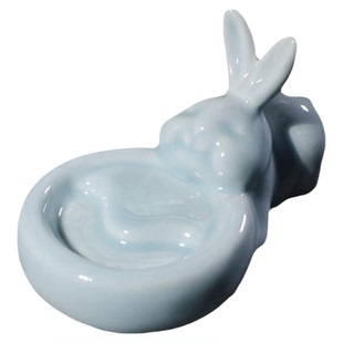 兔年吉祥物墨池文房陶瓷砚台创意可爱动物兔子多功能练字墨碟笔架