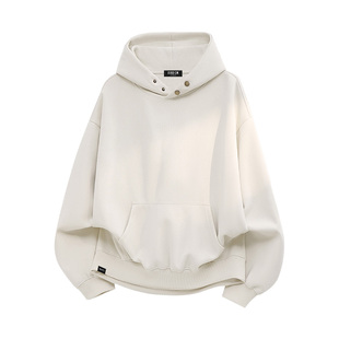 it：fivecm潮牌美式重磅双纽扣连帽卫衣男士高街纯色宽松休闲上衣