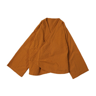 照本堂夏季新款棉麻上衣女高端亚麻[20支]新中式手染裾长衣W12253