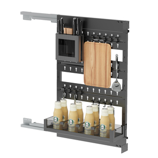 调味拉篮调料拉篮厨房橱柜抽屉式极窄缝浅柜刀具架侧装洞洞板拉篮