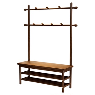 实木换鞋凳挂衣架一体鞋架入户门口家用玄关多功能衣帽架鞋柜坐凳