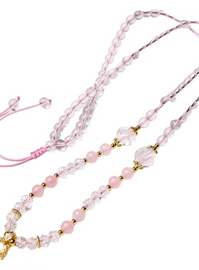 粉水晶珠链唐卡吊坠配链