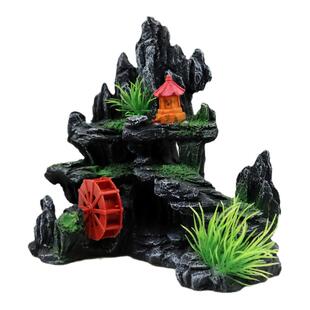 鱼缸造景假山石接增氧气泵风车水车可转沉底装饰树脂小摆件全套餐