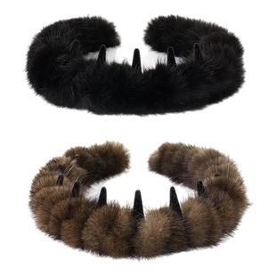 弗弗西FFX【柔雾轻云】高颅顶百搭水貂毛齿梳发箍高级感毛毛头饰