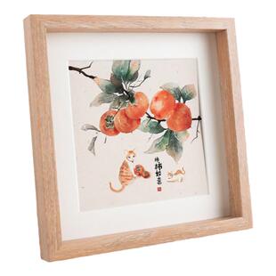 现代简约中式书法艺术猫咪柿柿如意桌面摆件摆台画客厅装饰画定制