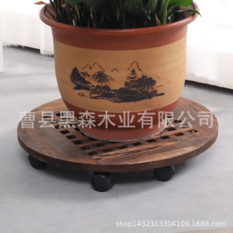加厚实木花托可移动万向轮花架底座带刹车大花盆室内外花盆架底座