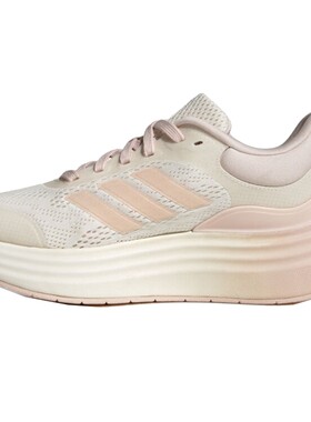 滔搏adidas阿迪达斯女子厚底运动休闲跑步鞋轻云鞋粉白JS4889