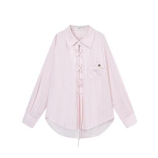 ablueberry 甜心可露丽 粉条纹衬衫外套女26春韩系设计感绑带上衣