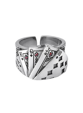 欧美街拍同花顺戒指镀银单身男女