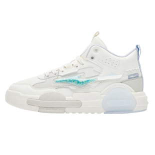 奶油鸿星尔克女鞋高帮板鞋2025春秋新款白色休闲鞋潮厚底运动鞋子