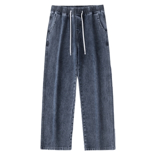 男士蓝色牛仔裤男裤秋季宽松裤子2025新款休闲弯刀裤直筒裤老爹裤