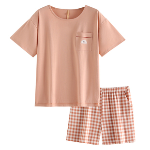 【柔感】家乐芬睡衣女士夏季纯棉短袖短裤家居服夏天夏款薄款套装