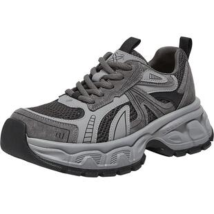 百思图2026春季新款网面透气厚底老爹鞋运动增高女休闲鞋B1311AM6