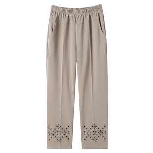 妈妈裤子夏季奶奶冰丝女裤九分休闲裤中老年松紧腰薄款弹力直筒裤