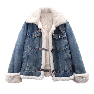 2025秋冬新款洋气时尚牛仔外套女加绒加厚保暖毛毛宽松夹克上衣潮