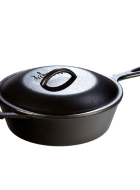 Lodge美国进口铸铁锅平底深型加厚煎锅炒锅炖锅带盖26cm/2.8L8CF3