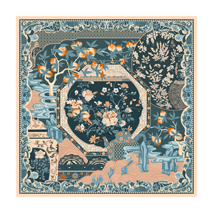 宝石蝶锦绣华冠双面真丝原创丝巾女方巾杭州丝绸妈妈围巾旗袍披肩