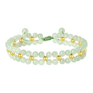 周大生18K黄金镶玉石和田玉手链女编绳珠串新中式送女友新年礼物