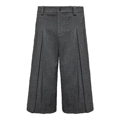 JCAESAR花灰色工字褶七分裤