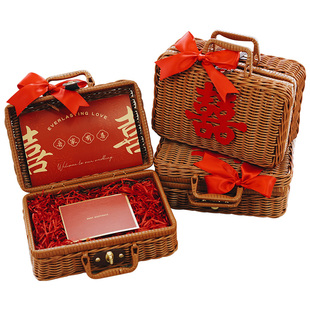 结婚伴手礼盒空盒子生日礼物盒包装礼品盒满月订婚箱手提藤编篮子