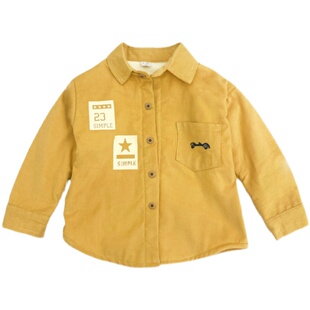 儿童加绒灯芯绒衬衫冬款加厚保暖纯棉中大童长袖外套男童翻领衬衣