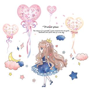 公主女孩房间卧室床头装饰画墙纸自粘墙面创意温馨布置贴纸小图案