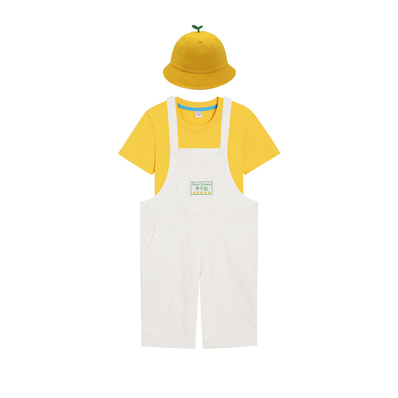 儿童刺绣白色背带裤纯棉夏季国庆爱国汇演出服装中小学班服校运会