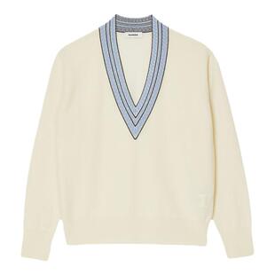SANDRO Outlets秋冬女装法式学院风罗纹撞色直筒绵羊毛V领针织衫