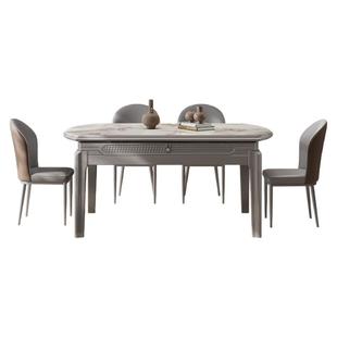 微晶石意式轻奢天然大理石实木家用小户型可伸缩折叠餐桌椅组合