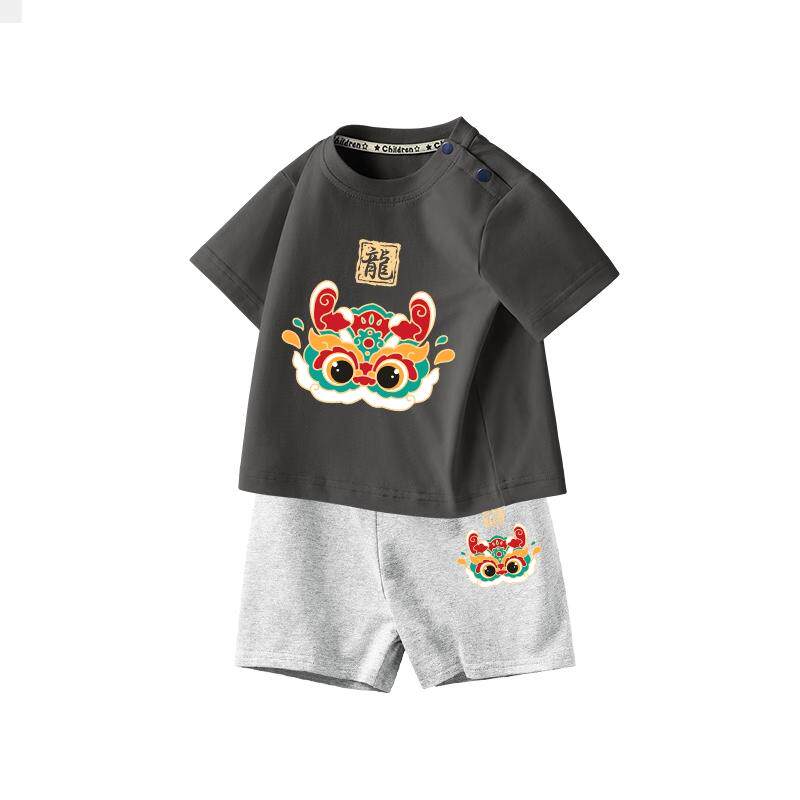 拉夏贝尔儿童夏季套装2026新款童装宝宝纯棉卡通短袖T恤男童上衣