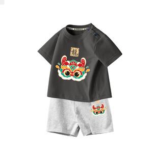 拉夏贝尔儿童夏季套装2026新款童装宝宝纯棉卡通短袖T恤男童上衣
