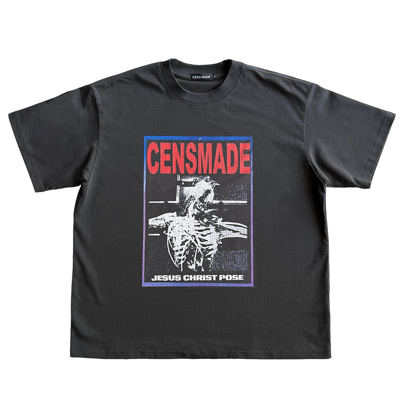 CENSMADE 26SS美式做旧复古骷髅印花Boxy短宽短袖纯棉T恤vintage