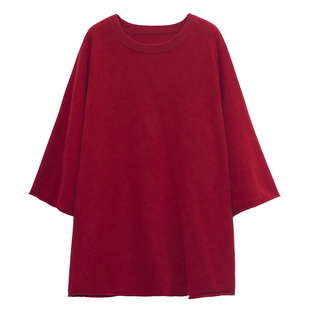 胖mm冬季100%羊毛大量感毛衣木子理想大码女装七分袖中长羊毛衫