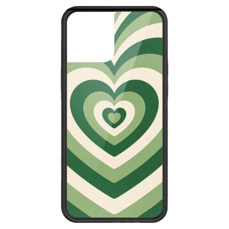 郑秀晶Krystal同款绿色爱心玻璃面手机壳适用于iphone14 pro安卓