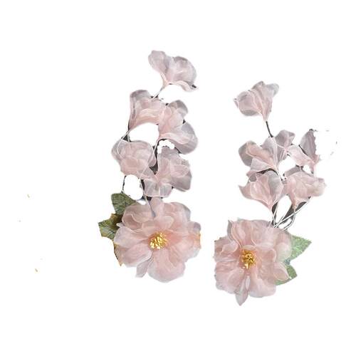 【芙蓉】绢纱烫花古风侧边发夹森系粉嫩花枝发饰唐风汉服古装配饰