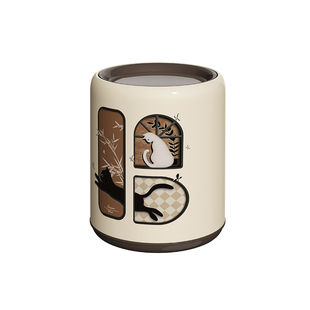 卡通猫咪桌面垃圾桶中古风家用高颜值创意收纳筒带盖台面内外双桶