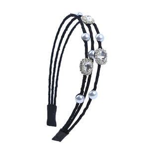 贵气千金感水钻珍珠发箍设计感三层黑色头箍发饰气质发卡头饰高级