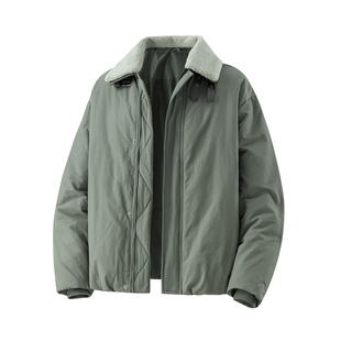 95白鸭绒羊羔绒大翻领工装羽绒服男士外套冬季新款日系飞行夹克潮