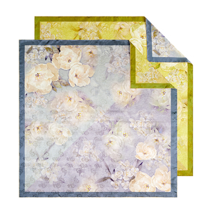 万事利真丝丝巾礼盒桑蚕丝105cm超大方巾手卷丝绸披肩-青烟凝紫